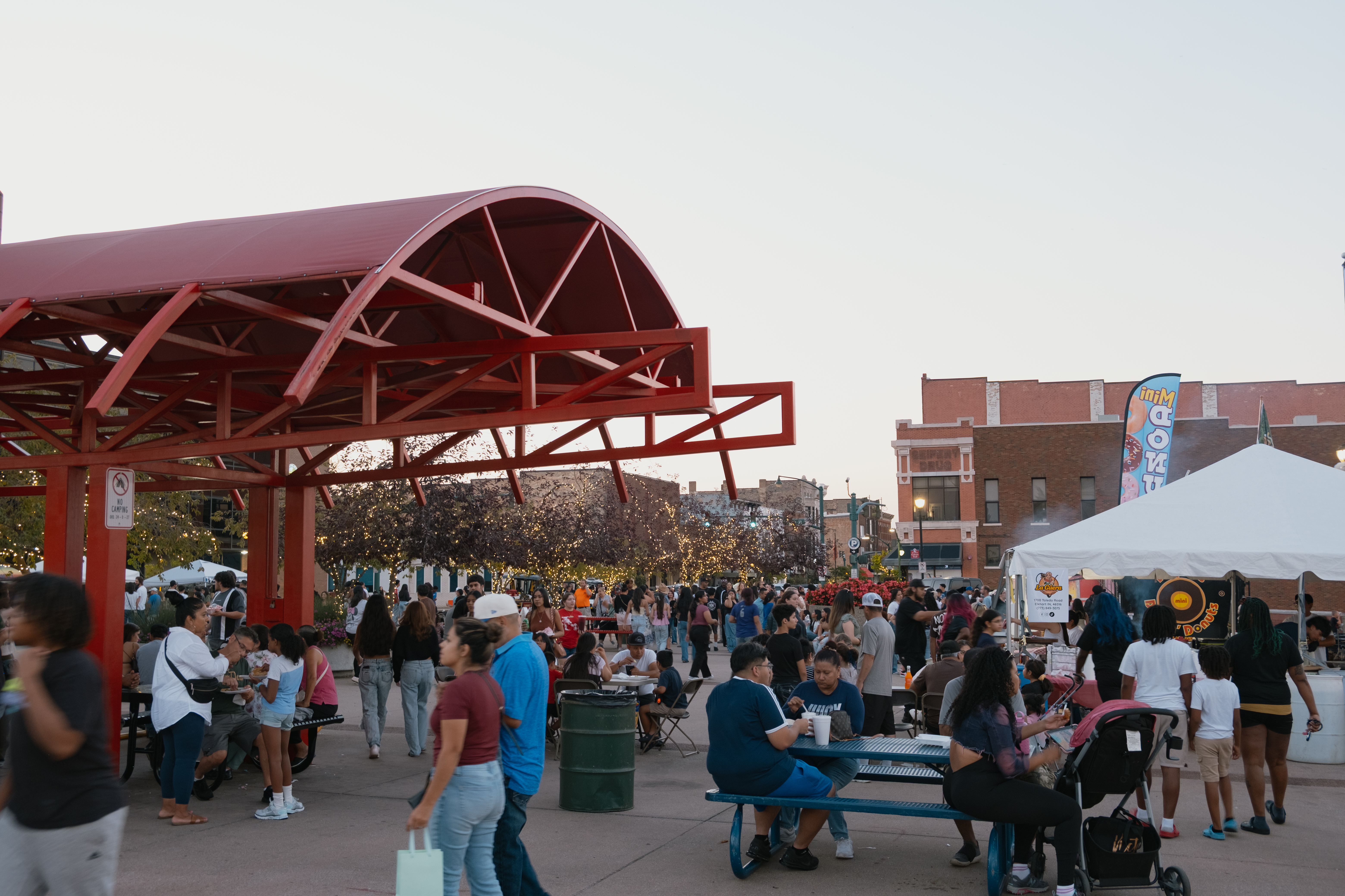 Central plaza with with crowds of people