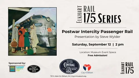 Poster for the 175 Series presentation on Postwar Intercity Passenger Travel at the NNYCRRM. 