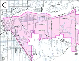 zone C Southeast south of the river, east of the rail roads tracks/3rd St