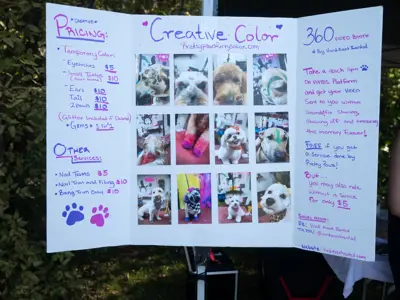 Pricing for doggie dye at Waggin' in the Woods event 2025