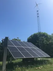 solar array and wind turbine at Elkhart Environmental Center