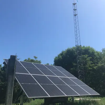solar array and wind turbine at Elkhart Environmental Center