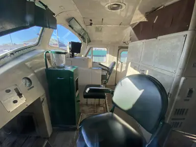 Photo showing inside the cab of the #4085 E-8 locomotive at the NNYCRRM