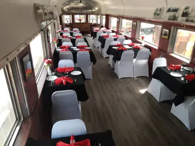 the interior of the observation car at the NNYCRRM, decorated for a special event. 