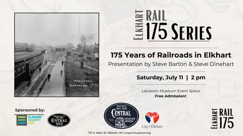 Poster for the 175 Series presentation on 175 years of Elkhart rail at the NNYCRRM. 